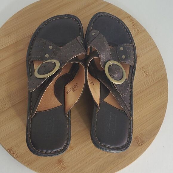 Born Brown Pebbled Leather Cross Strap Wedge Heel Sandals Buckle Size 7 W81086 - Picture 5 of 11